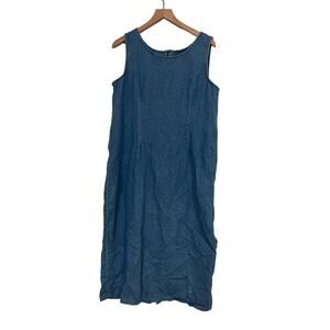 Country Wear Womens 100% Cotton Blue Overall Dress Jumper Size Large Embellished